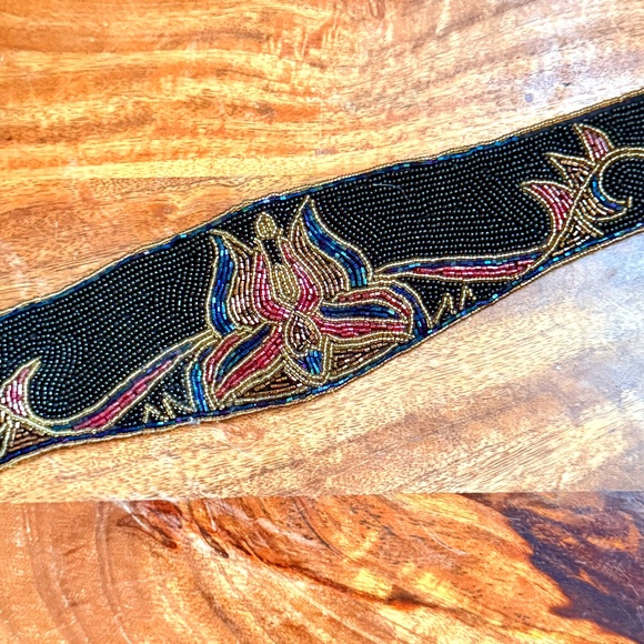 Vintage Le Regale Beaded Statement Belt, Jewel Tone Beading, Black Satin, Glam main image 7